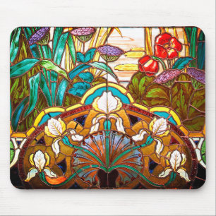 Art nouveau stained glass floral mouse mat