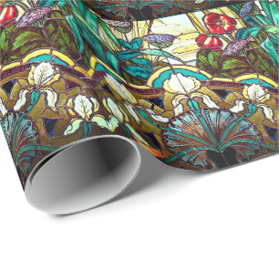 Art nouveau stained glass floral wrapping paper