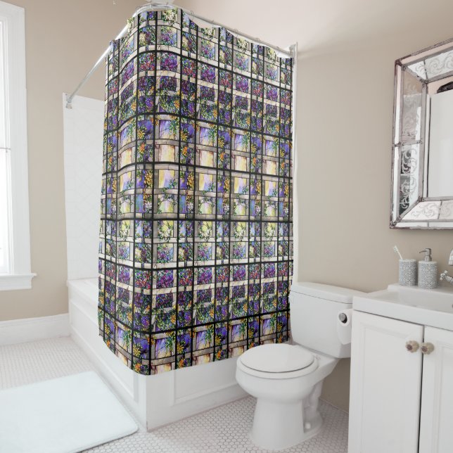 Art Nouveau Stained Glass Flowers Shower Curtain (In Situ)