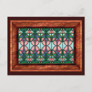 Art Nouveau Stained Glass in Wooden Frame Postcard