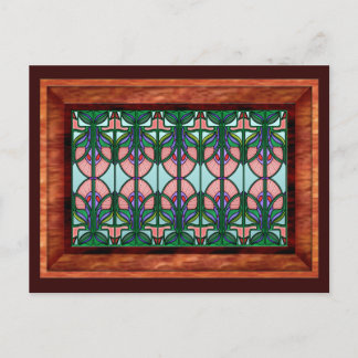 Art Nouveau Stained Glass in Wooden Frame Postcard