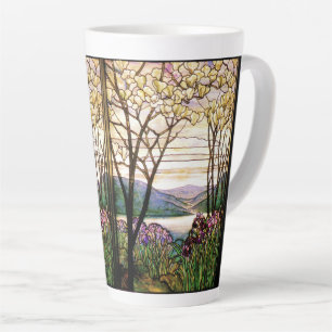 Art Nouveau Stained Glass Iris Flowers Latte Mug