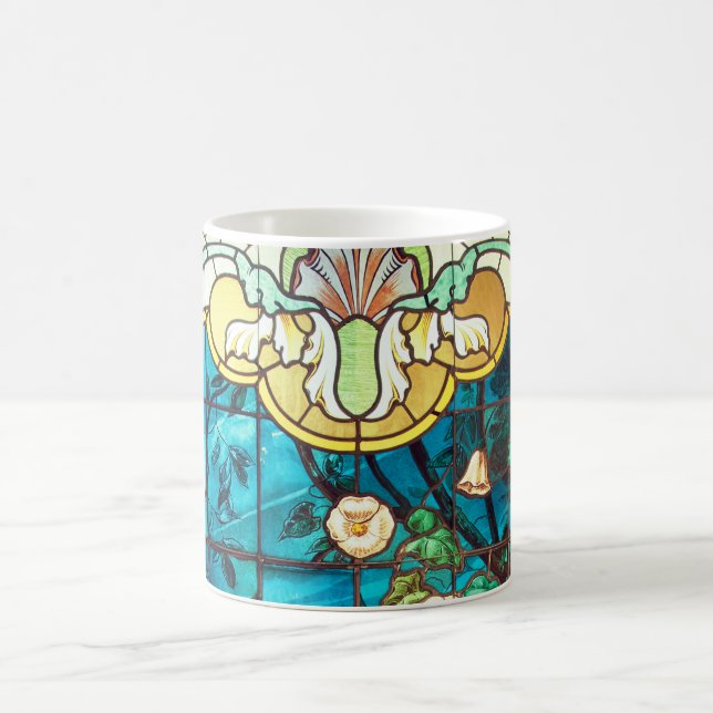 Art nouveau stained glass look floral Victorian  Coffee Mug (Center)