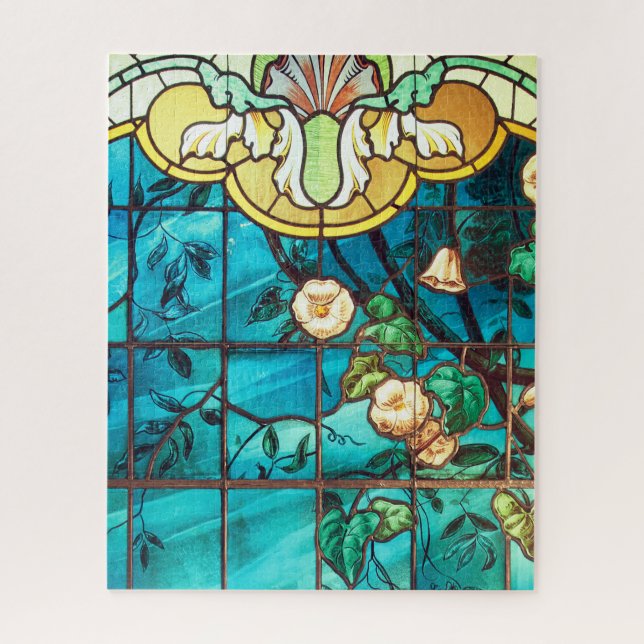 Art nouveau stained glass look floral Victorian  Jigsaw Puzzle (Vertical)