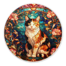 Art Nouveau Stained Glass Style Calico Cat