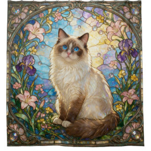 Art Nouveau Stained Glass Style Ragdoll Cat Shower Curtain