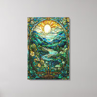 Art Nouveau Stained Glass Sunrise Landscape Art