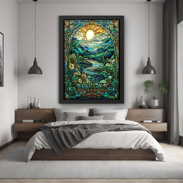 Art Nouveau Stained Glass Sunrise Landscape Art Poster (Creator Uploaded)