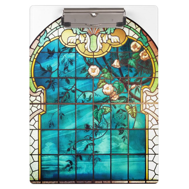 Art nouveau stained glass window floral Victorian Clipboard (Front)
