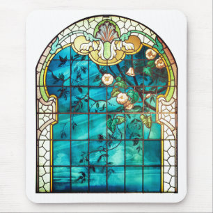 Art nouveau stained glass window floral Victorian Mouse Mat