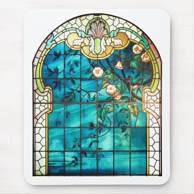Art nouveau stained glass window floral Victorian Mouse Mat (Front)