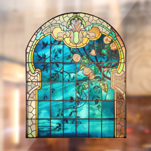 Art nouveau stained glass window floral Victorian Window Cling