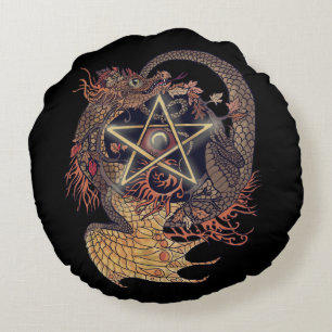 Art Nouveau Star/Pentacle Dragon Coloured Round Cushion