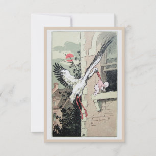 Art Nouveau stork delivering baby  announcement