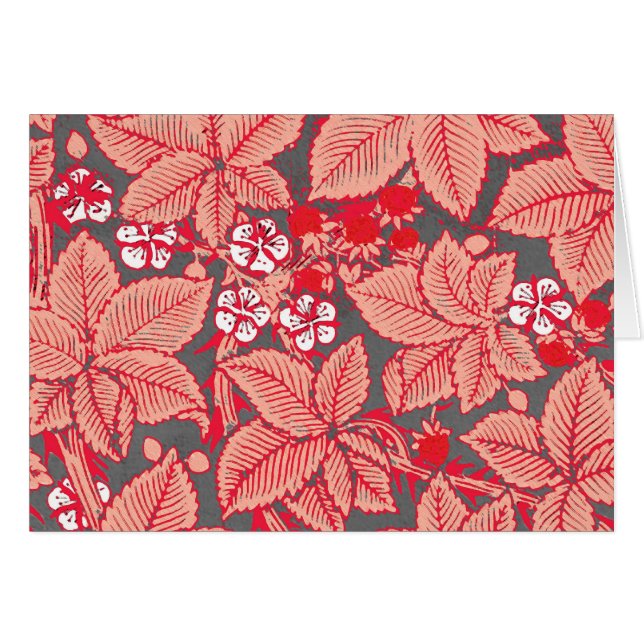 Art Nouveau Strawberries and Leaves, Coral Orange (Front Horizontal)