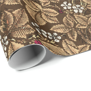 Art Nouveau Strawberries and Leaves, Dark Brown Wrapping Paper