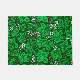 Art Nouveau Strawberries and Leaves, Emerald Green Doormat