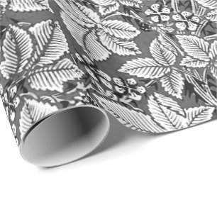 Art Nouveau Strawberries and Leaves, Grey & White Wrapping Paper