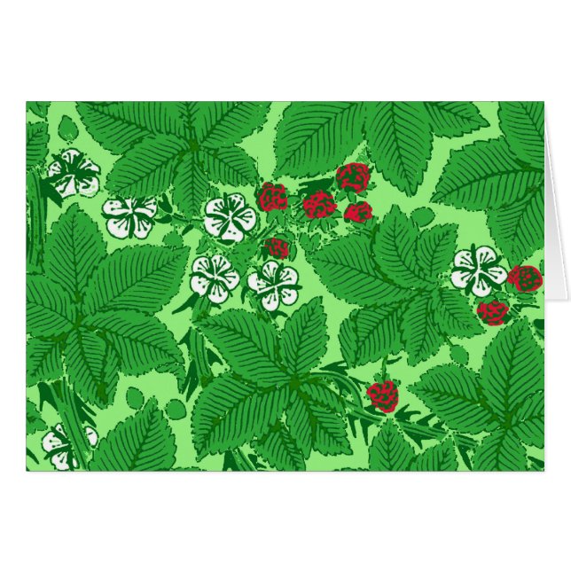 Art Nouveau Strawberries and Leaves, Lime Green (Front Horizontal)