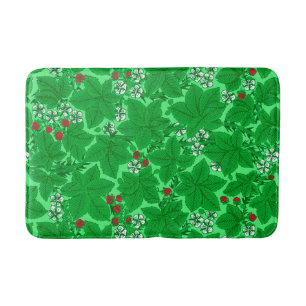 Art Nouveau Strawberries and Leaves, Lime Green Bath Mat