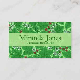 Art Nouveau Strawberries and Leaves, Lime Green Business Card