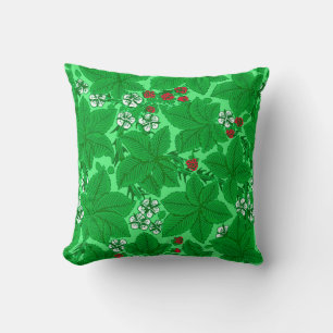 Art Nouveau Strawberries and Leaves, Lime Green Cushion