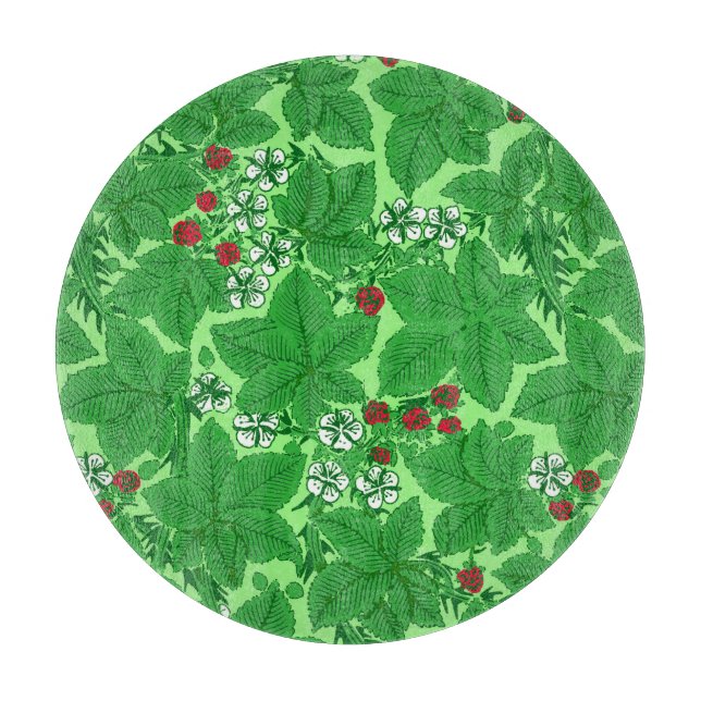 Art Nouveau Strawberries and Leaves, Lime Green Cutting Board (Front)