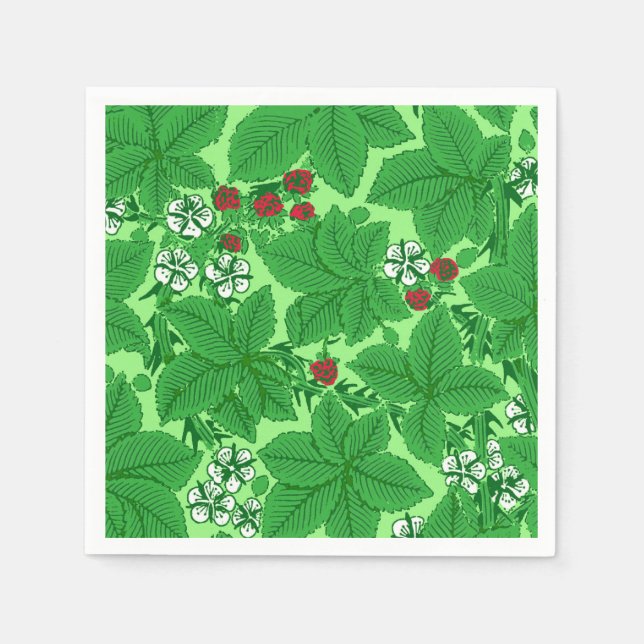 Art Nouveau Strawberries and Leaves, Lime Green Napkin (Front)