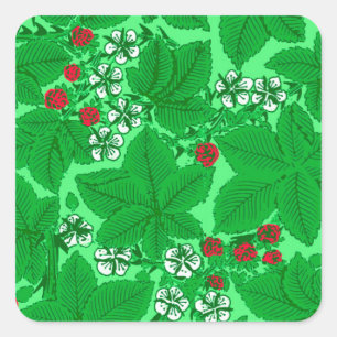 Art Nouveau Strawberries and Leaves, Lime Green Square Sticker