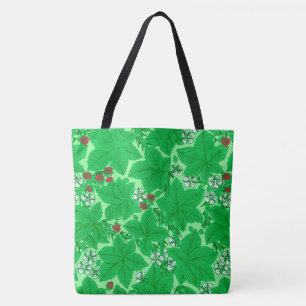 Art Nouveau Strawberries and Leaves, Lime Green Tote Bag
