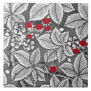 Art Nouveau Strawberries and Leaves, Silver Gray Tile