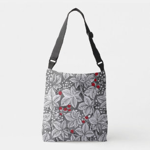 Art Nouveau Strawberries and Leaves, Silver Grey Crossbody Bag