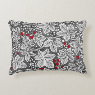 Art Nouveau Strawberries and Leaves, Silver Grey Decorative Cushion