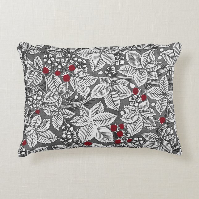 Art Nouveau Strawberries and Leaves, Silver Grey Decorative Cushion (Front)