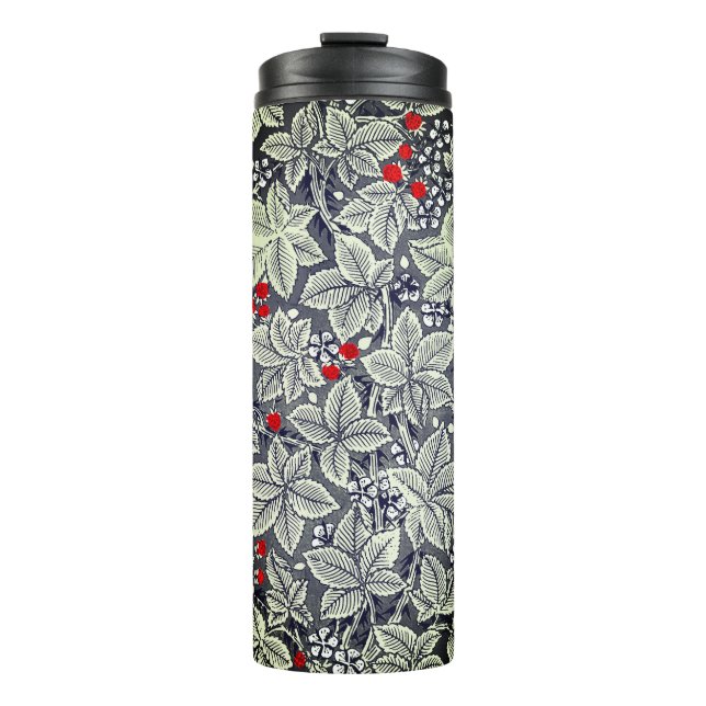 Art Nouveau Strawberries and Leaves, Silver Grey Thermal Tumbler (Front)