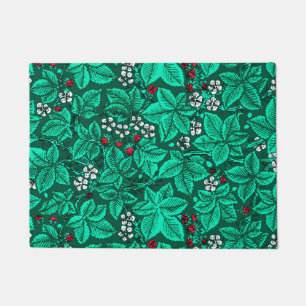 Art Nouveau Strawberries and Leaves, Turquoise Doormat