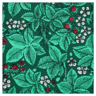 Art Nouveau Strawberries and Leaves, Turquoise Fabric