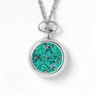 Art Nouveau Strawberries and Leaves, Turquoise Watch