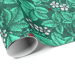 Art Nouveau Strawberries and Leaves, Turquoise Wrapping Paper