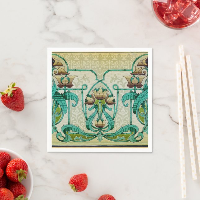 Art Nouveau Style Acanthus Bouquet Flowers Dessert Napkin (Insitu)