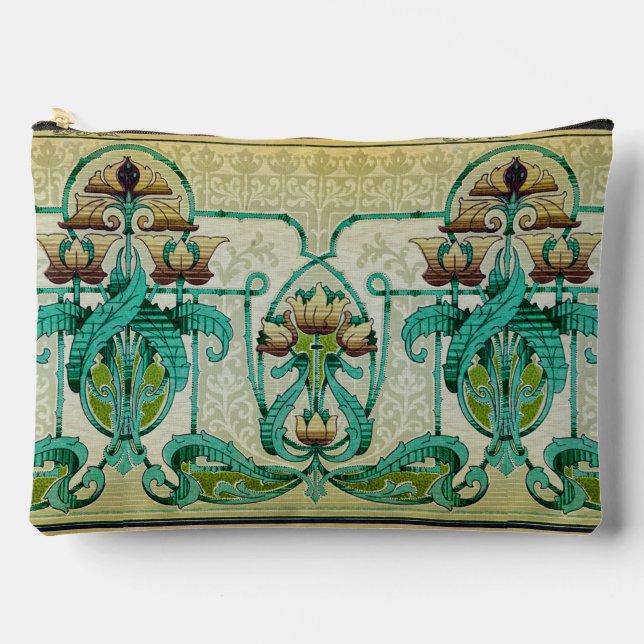 Art Nouveau Style Acanthus Bouquet Flowers Makeup Accessory Pouch (Front)
