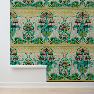 Art Nouveau Style Acanthus Bouquet Flowers Motif Wallpaper