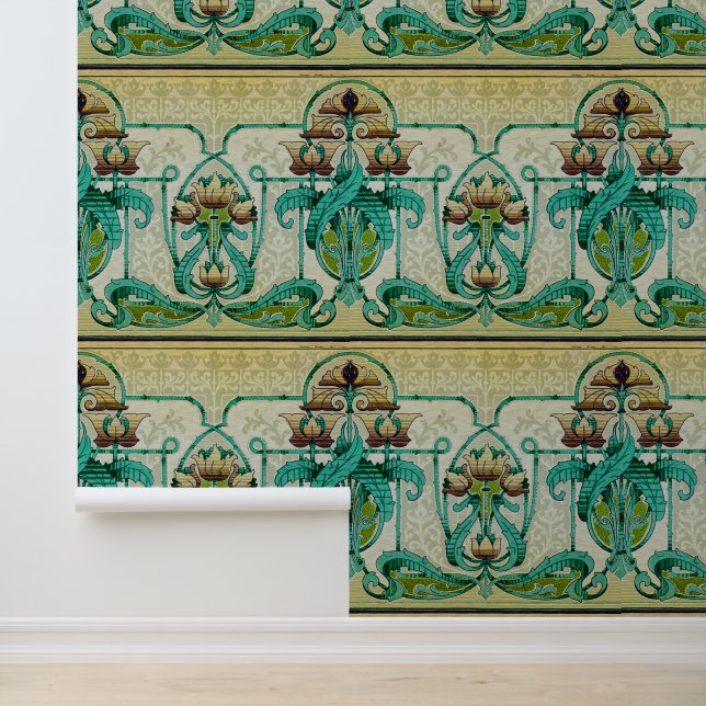 Art Nouveau Style Acanthus Bouquet Flowers Motif Wallpaper (Application)