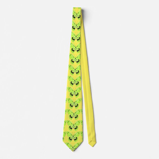 Art Nouveau Style Butterfly Lime Green Tie (Front)