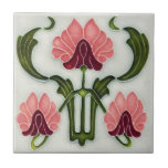 Art Nouveau Style Ceramic Tile. Pink/Green Tile<br><div class="desc">This is a lovely Art Nouveau Style ceramic tile. Very Pretty on a grey background,  this tile would make a great fireplace tile or bathroom tile.
You could even use it as a decoration or coaster tile. Choose which size you would like from the side menu.</div>