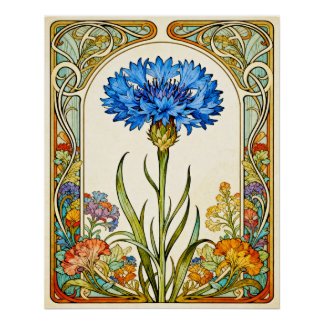 Art Nouveau Style Cornflower Poster. Poster