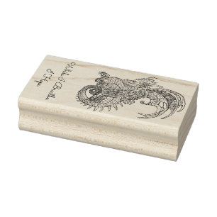 Art Nouveau Style Dragon with Latin Motto Rubber Stamp