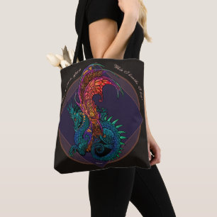 Art Nouveau Style Dragon with Latin Motto Tote Bag