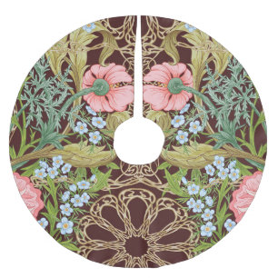 Art Nouveau Style Floral: Coloured Vintage Pattern Brushed Polyester Tree Skirt