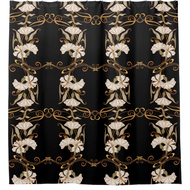 Art Nouveau Style: Gold-Black Vintage. Shower Curtain (Front)